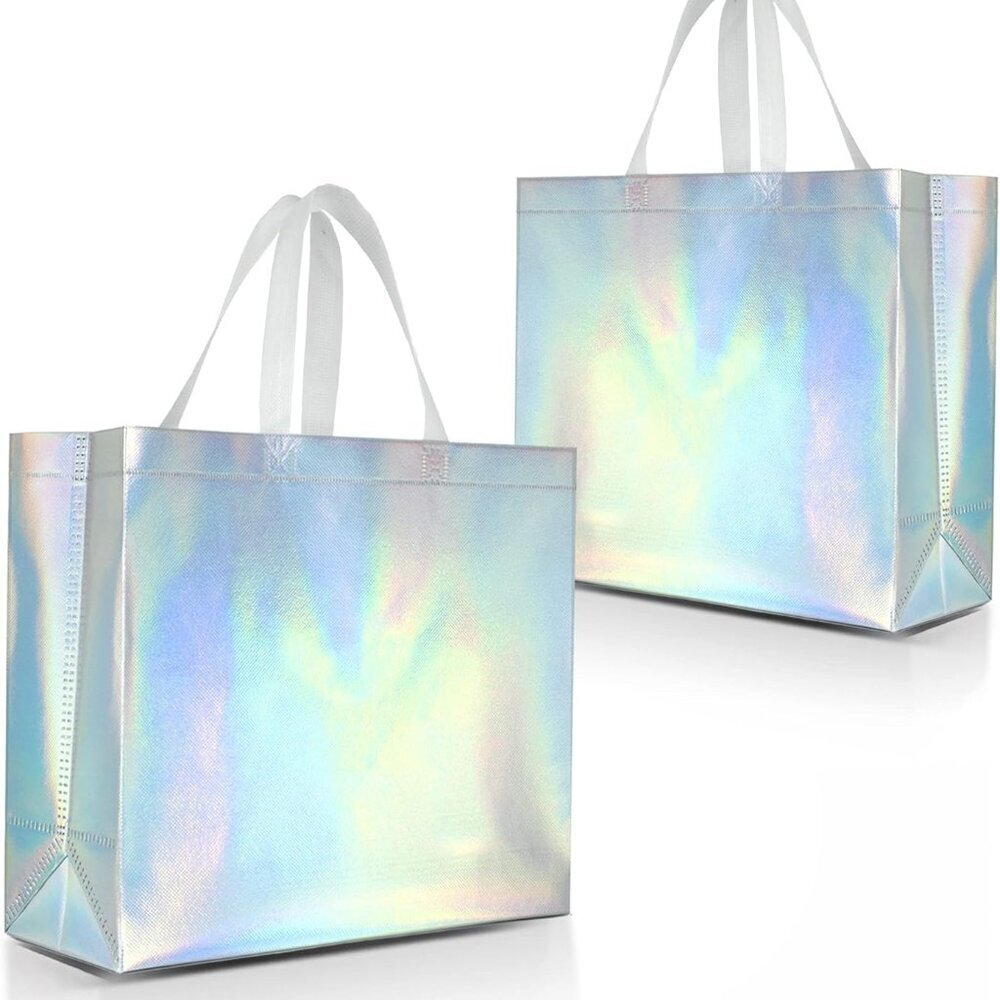 Iridescent Gift Bags Large Size – Set of 12 Stunning Reusable Holographic Gift B